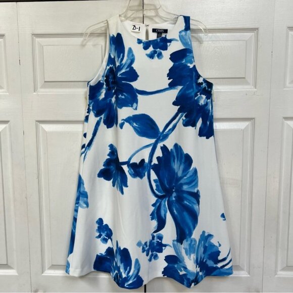 A-Line Blue and White Floral Swing Dress - Picture 10 of 13